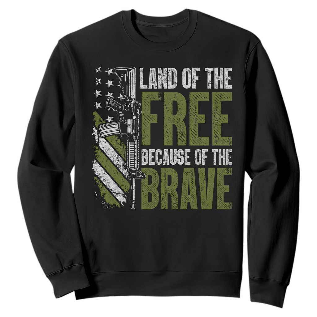 Land of the Free Because of the Brave Sweatshirt Gun American Flag TS10 Black Print Your Wear