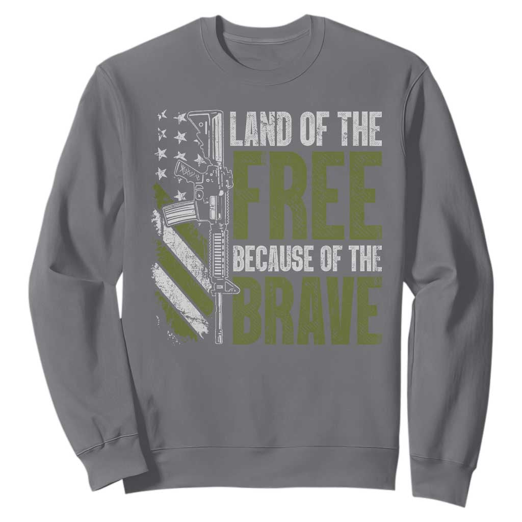 Land of the Free Because of the Brave Sweatshirt Gun American Flag TS10 Charcoal Print Your Wear
