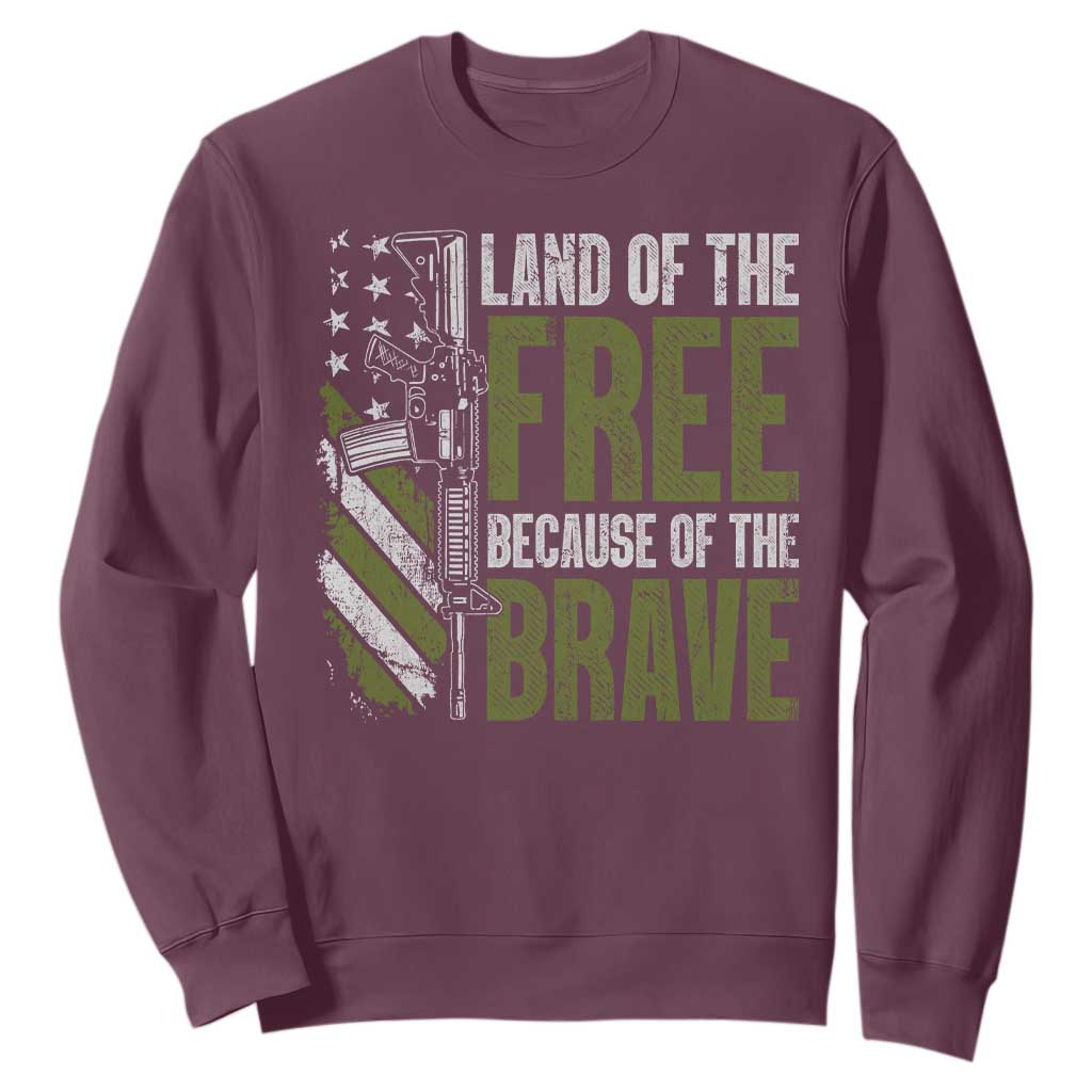 Land of the Free Because of the Brave Sweatshirt Gun American Flag TS10 Maroon Print Your Wear