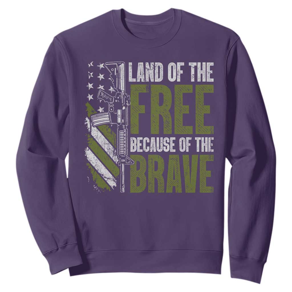 Land of the Free Because of the Brave Sweatshirt Gun American Flag TS10 Purple Print Your Wear