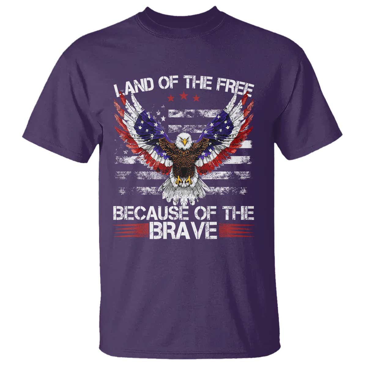 Land of the Free Because of the Brave T Shirt American Flag Patriotic Eagle 4th of July TS10 Purple Print Your Wear