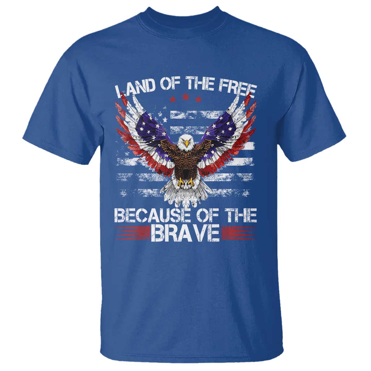 Land of the Free Because of the Brave T Shirt American Flag Patriotic Eagle 4th of July TS10 Royal Blue Print Your Wear