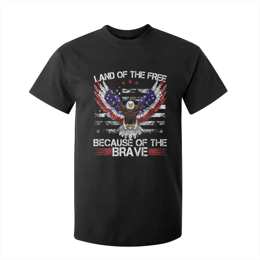 Land of the Free Because of the Brave T Shirt For Kid American Flag Patriotic Eagle 4th of July TS10 Black Print Your Wear
