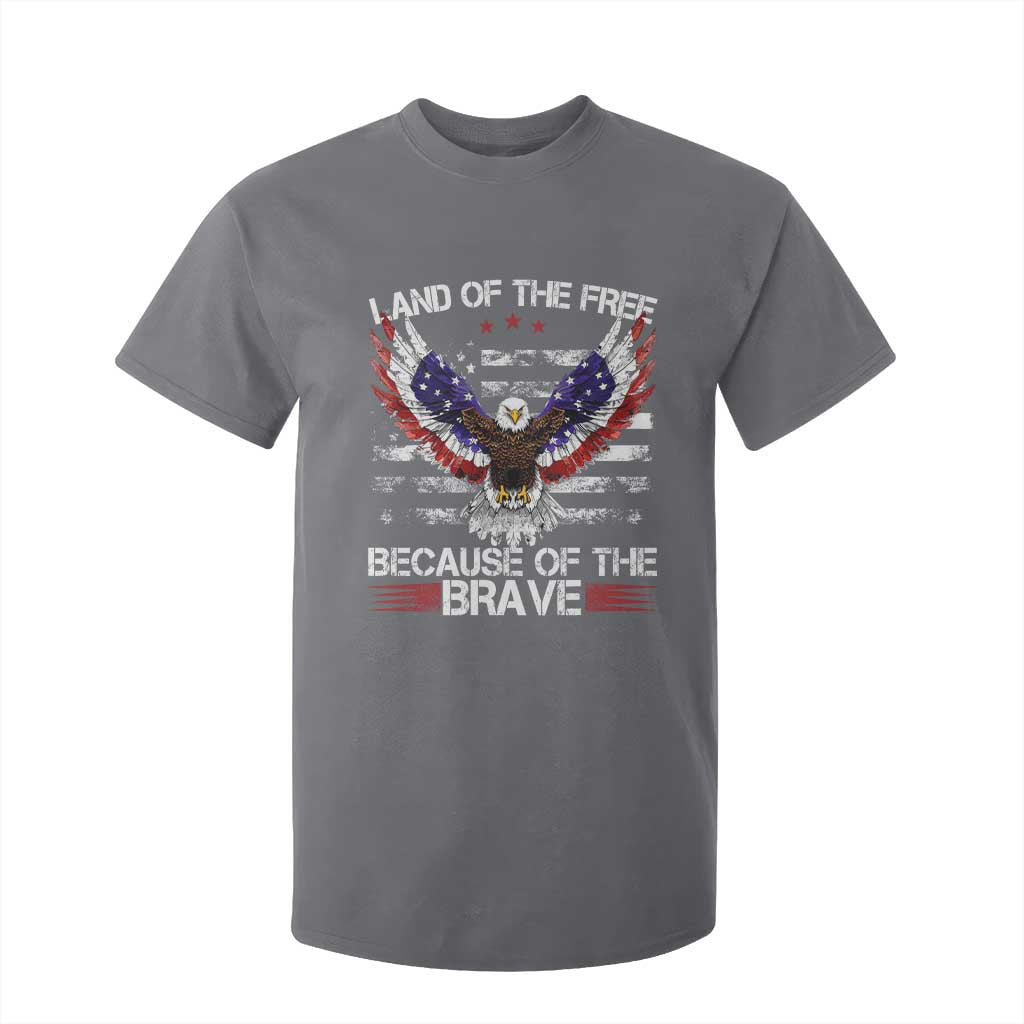 Land of the Free Because of the Brave T Shirt For Kid American Flag Patriotic Eagle 4th of July TS10 Charcoal Print Your Wear