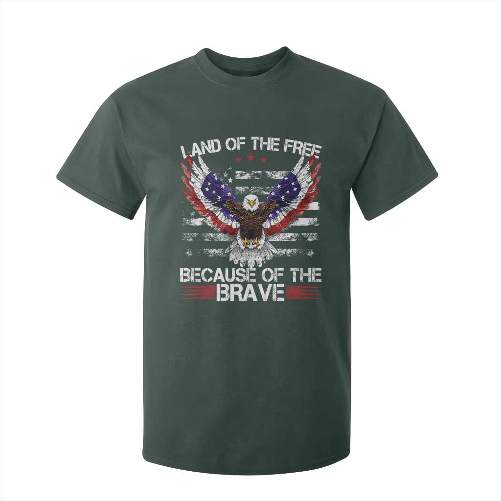 Land of the Free Because of the Brave T Shirt For Kid American Flag Patriotic Eagle 4th of July TS10 Dark Forest Green Print Your Wear