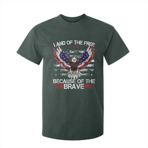 Land of the Free Because of the Brave T Shirt For Kid American Flag Patriotic Eagle 4th of July TS10 Dark Forest Green Print Your Wear
