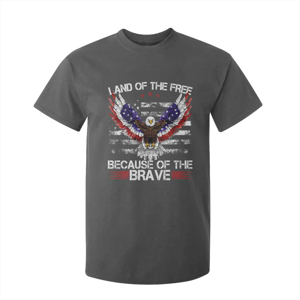 Land of the Free Because of the Brave T Shirt For Kid American Flag Patriotic Eagle 4th of July TS10 Dark Heather Print Your Wear