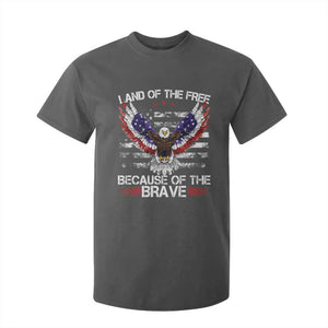 Land of the Free Because of the Brave T Shirt For Kid American Flag Patriotic Eagle 4th of July TS10 Dark Heather Print Your Wear