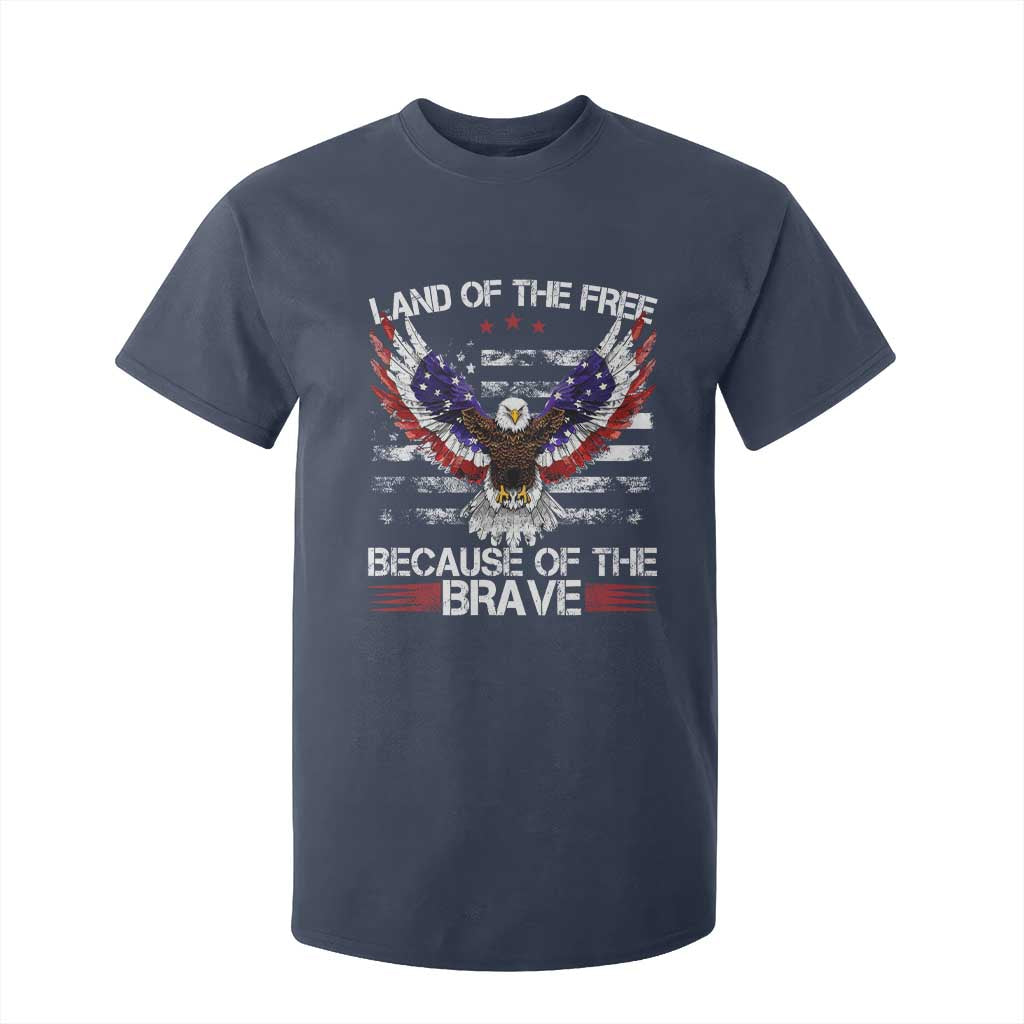 Land of the Free Because of the Brave T Shirt For Kid American Flag Patriotic Eagle 4th of July TS10 Navy Print Your Wear
