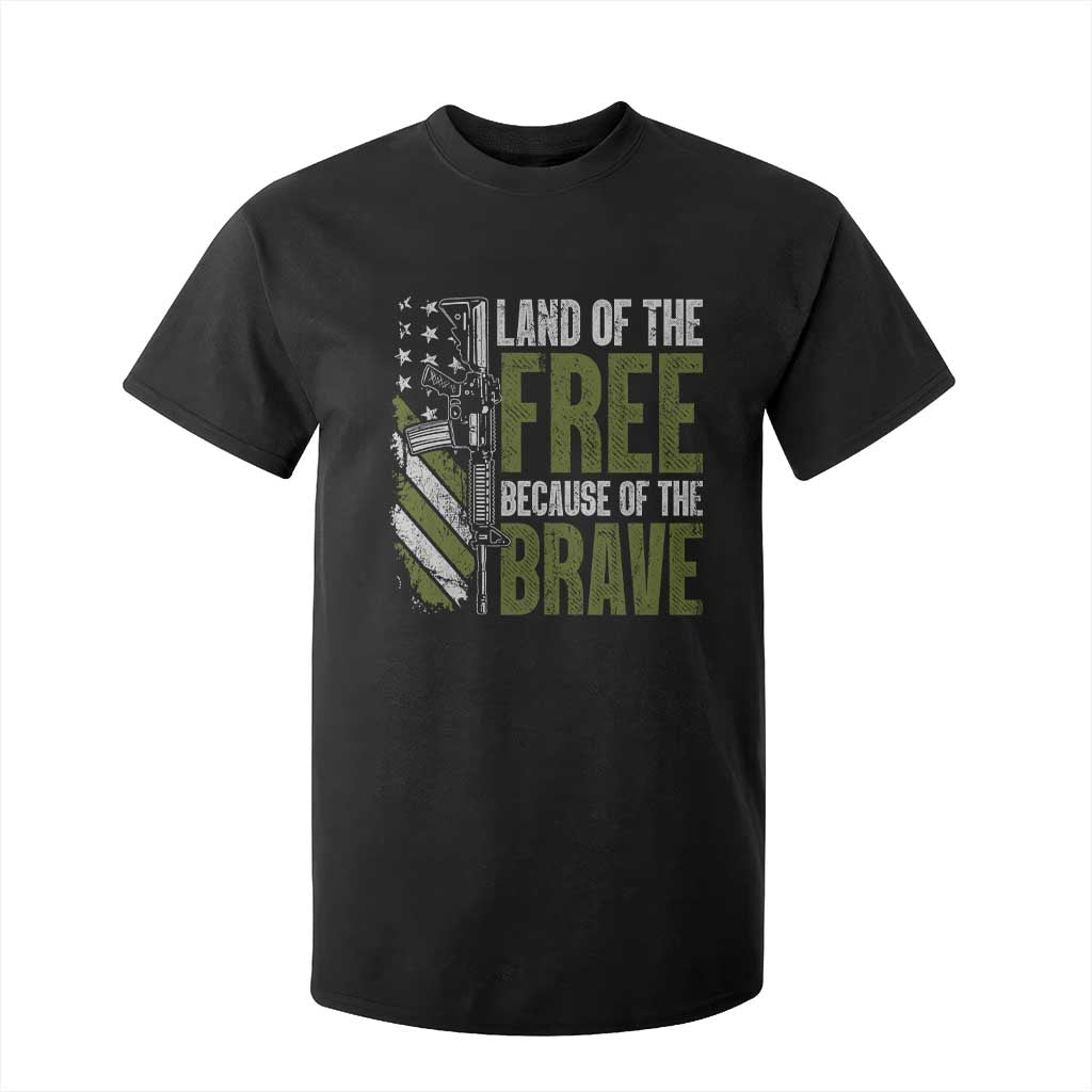 Land of the Free Because of the Brave T Shirt For Kid Gun American Flag TS10 Black Print Your Wear