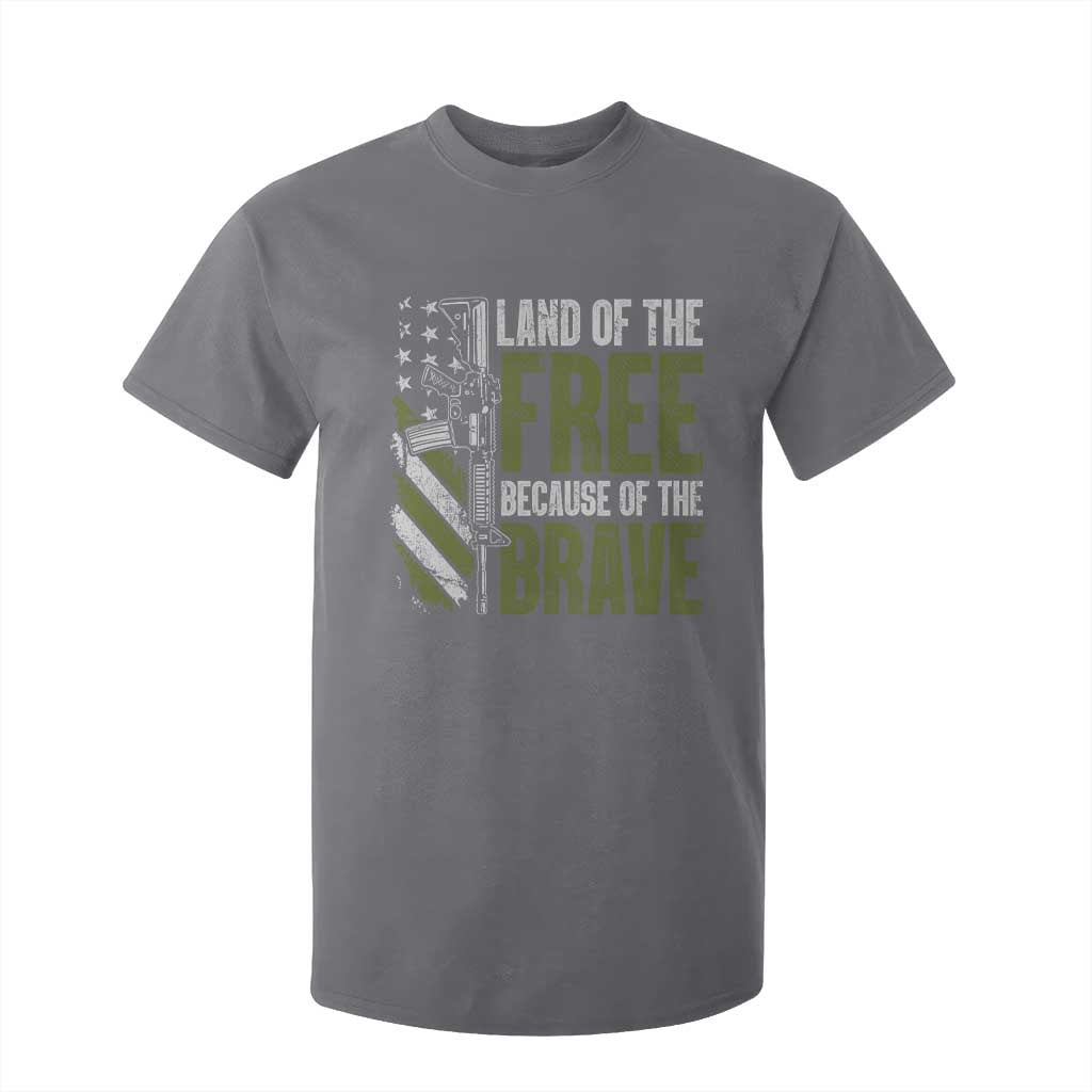 Land of the Free Because of the Brave T Shirt For Kid Gun American Flag TS10 Charcoal Print Your Wear