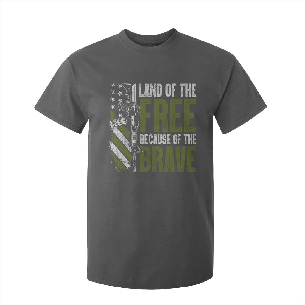 Land of the Free Because of the Brave T Shirt For Kid Gun American Flag TS10 Dark Heather Print Your Wear