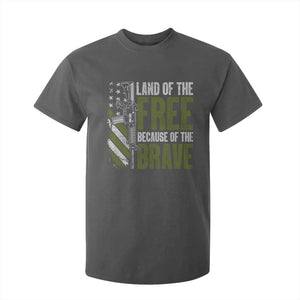 Land of the Free Because of the Brave T Shirt For Kid Gun American Flag TS10 Dark Heather Print Your Wear
