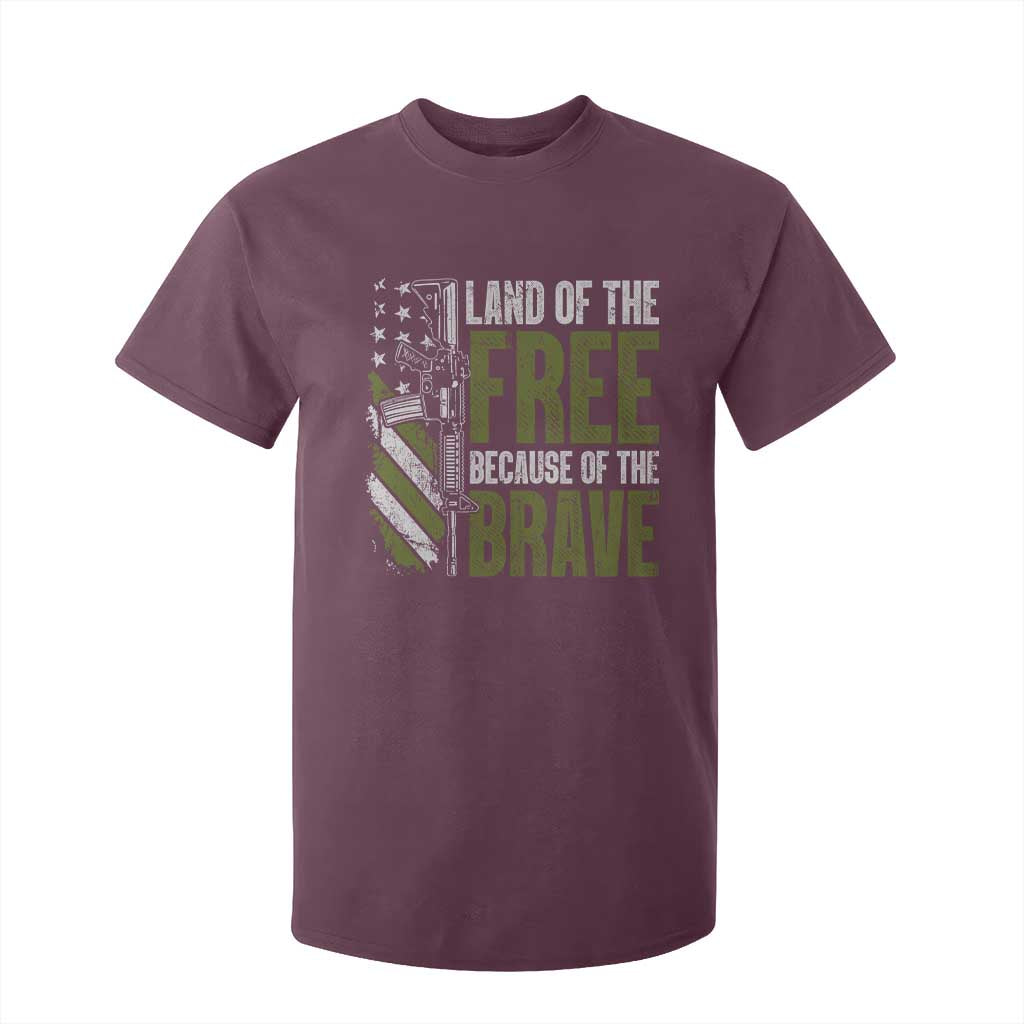 Land of the Free Because of the Brave T Shirt For Kid Gun American Flag TS10 Maroon Print Your Wear