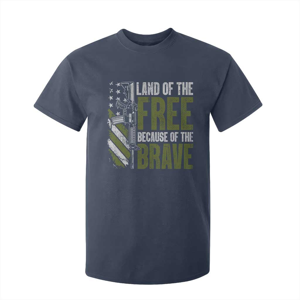 Land of the Free Because of the Brave T Shirt For Kid Gun American Flag TS10 Navy Print Your Wear