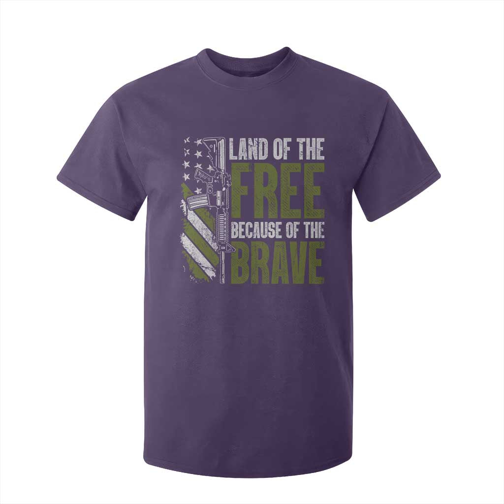 Land of the Free Because of the Brave T Shirt For Kid Gun American Flag TS10 Purple Print Your Wear