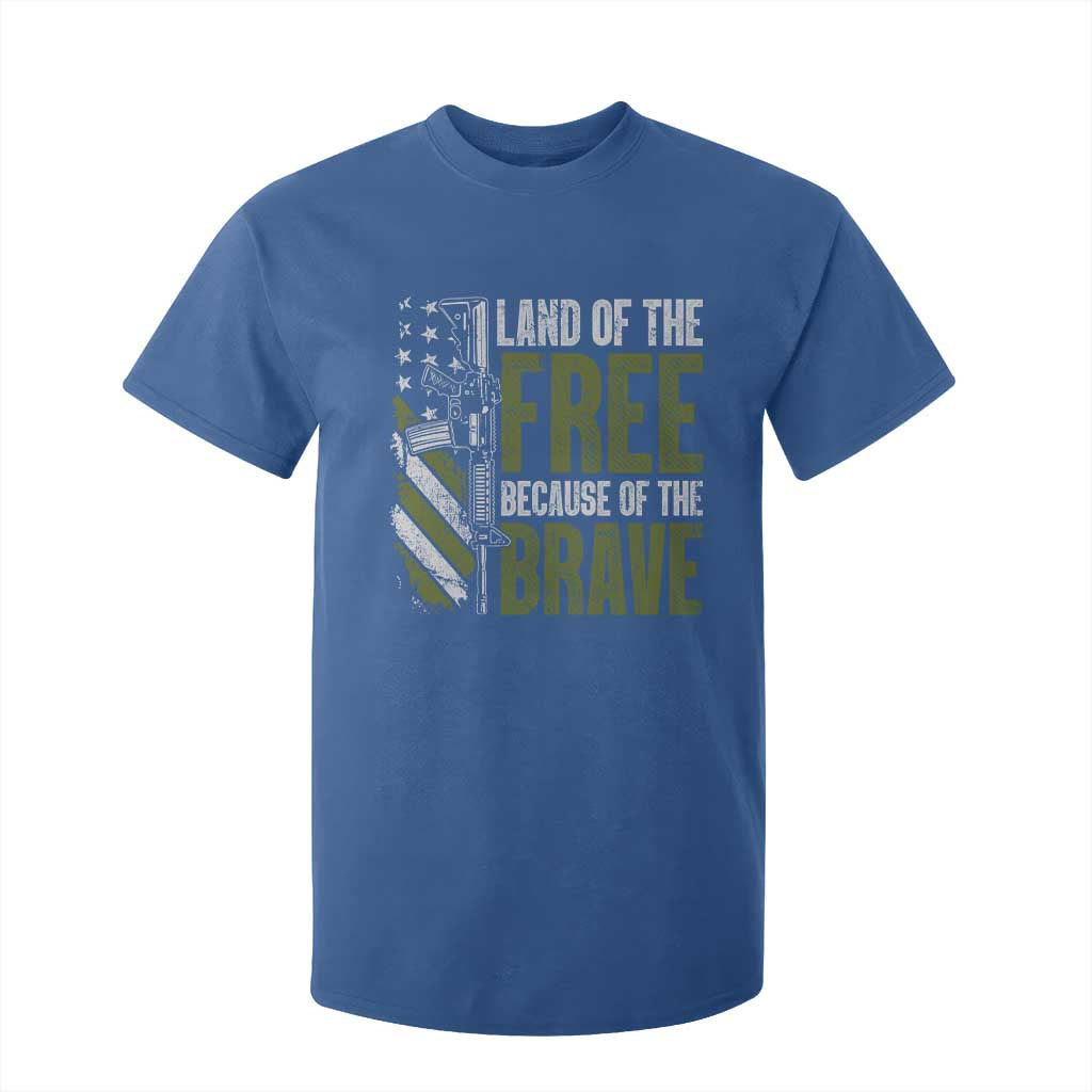 Land of the Free Because of the Brave T Shirt For Kid Gun American Flag TS10 Royal Blue Print Your Wear
