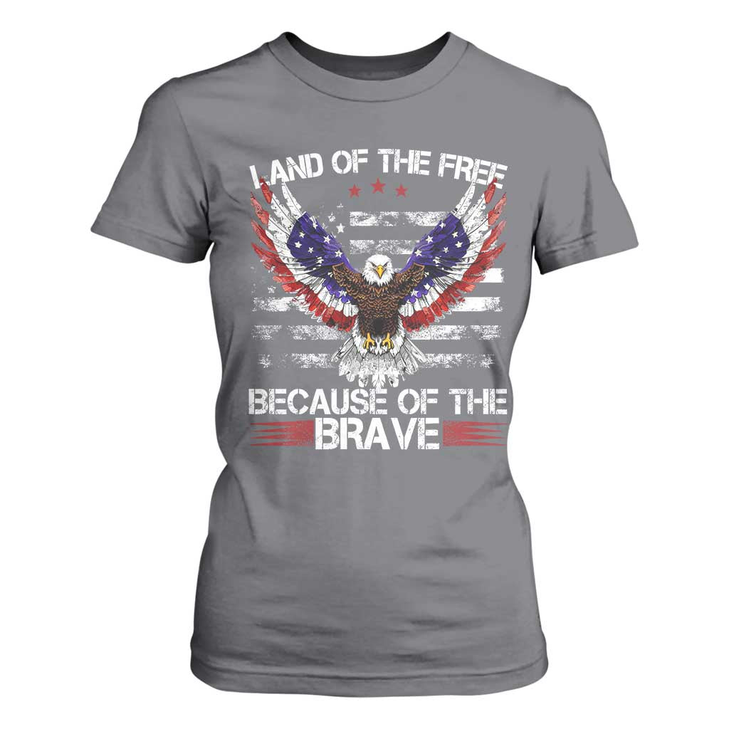 Land of the Free Because of the Brave T Shirt For Women American Flag Patriotic Eagle 4th of July TS10 Charcoal Print Your Wear