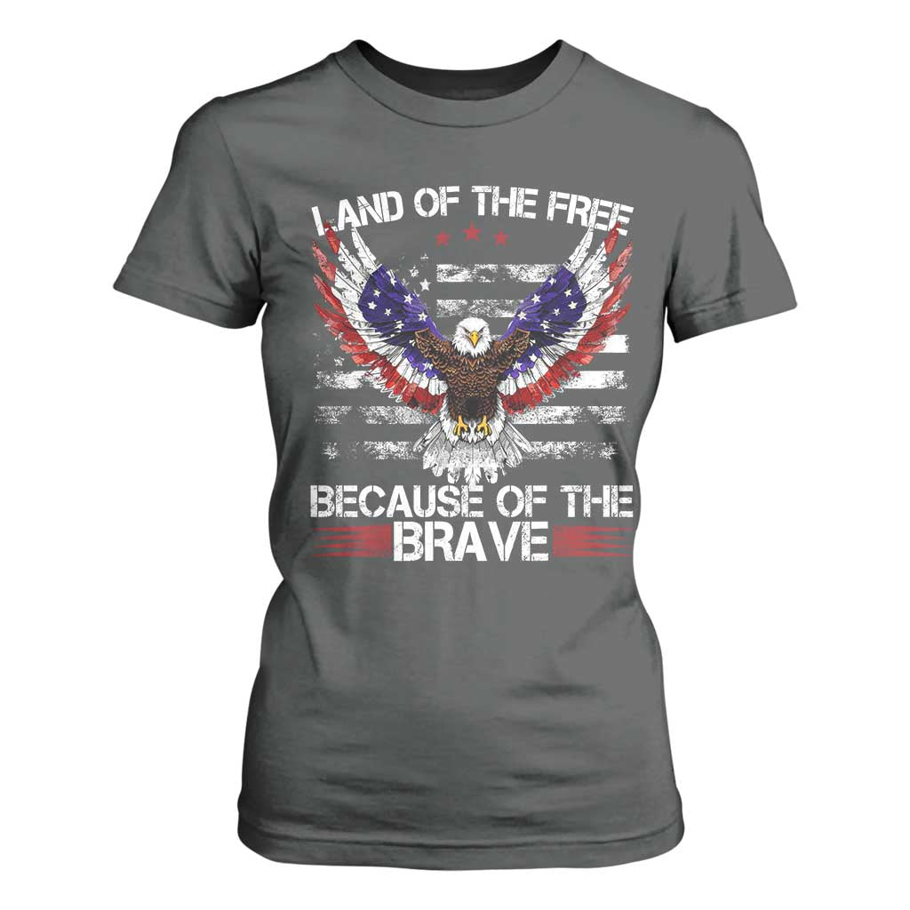 Land of the Free Because of the Brave T Shirt For Women American Flag Patriotic Eagle 4th of July TS10 Dark Heather Print Your Wear
