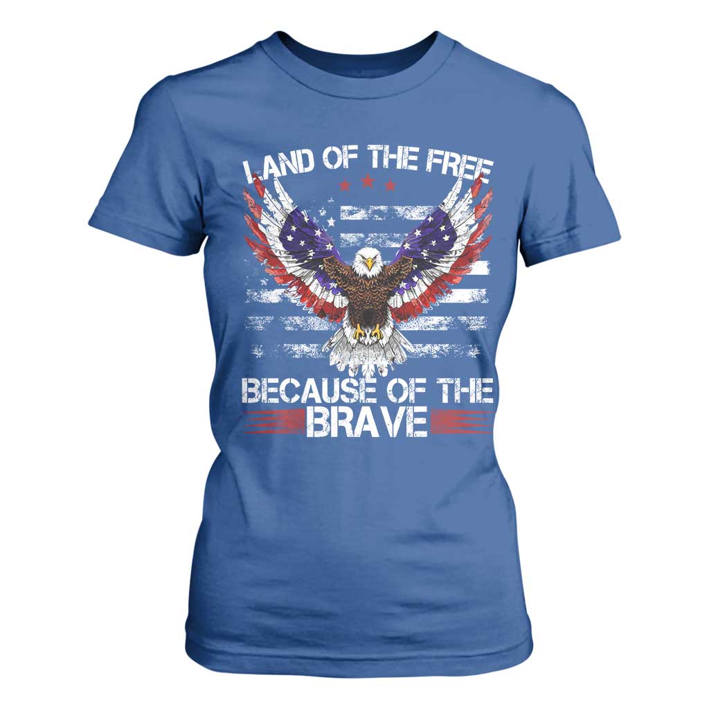 Land of the Free Because of the Brave T Shirt For Women American Flag Patriotic Eagle 4th of July TS10 Royal Blue Print Your Wear