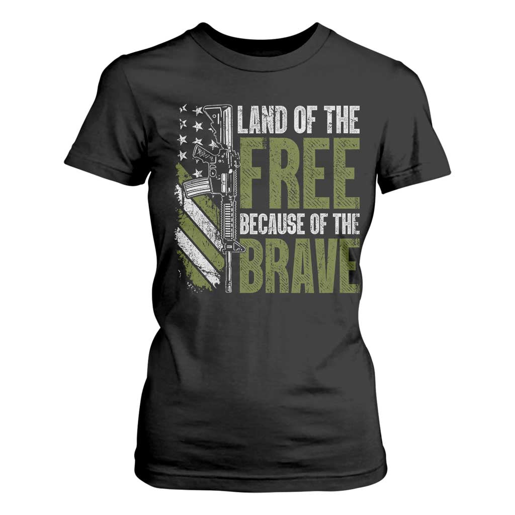 Land of the Free Because of the Brave T Shirt For Women Gun American Flag TS10 Black Print Your Wear
