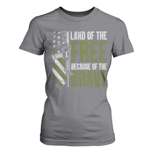 Land of the Free Because of the Brave T Shirt For Women Gun American Flag TS10 Charcoal Print Your Wear
