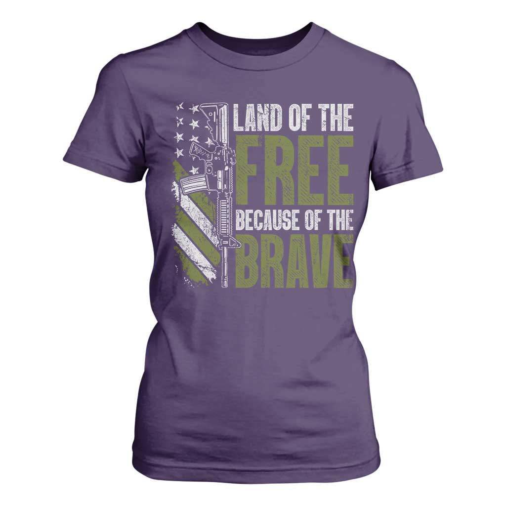 Land of the Free Because of the Brave T Shirt For Women Gun American Flag TS10 Purple Print Your Wear
