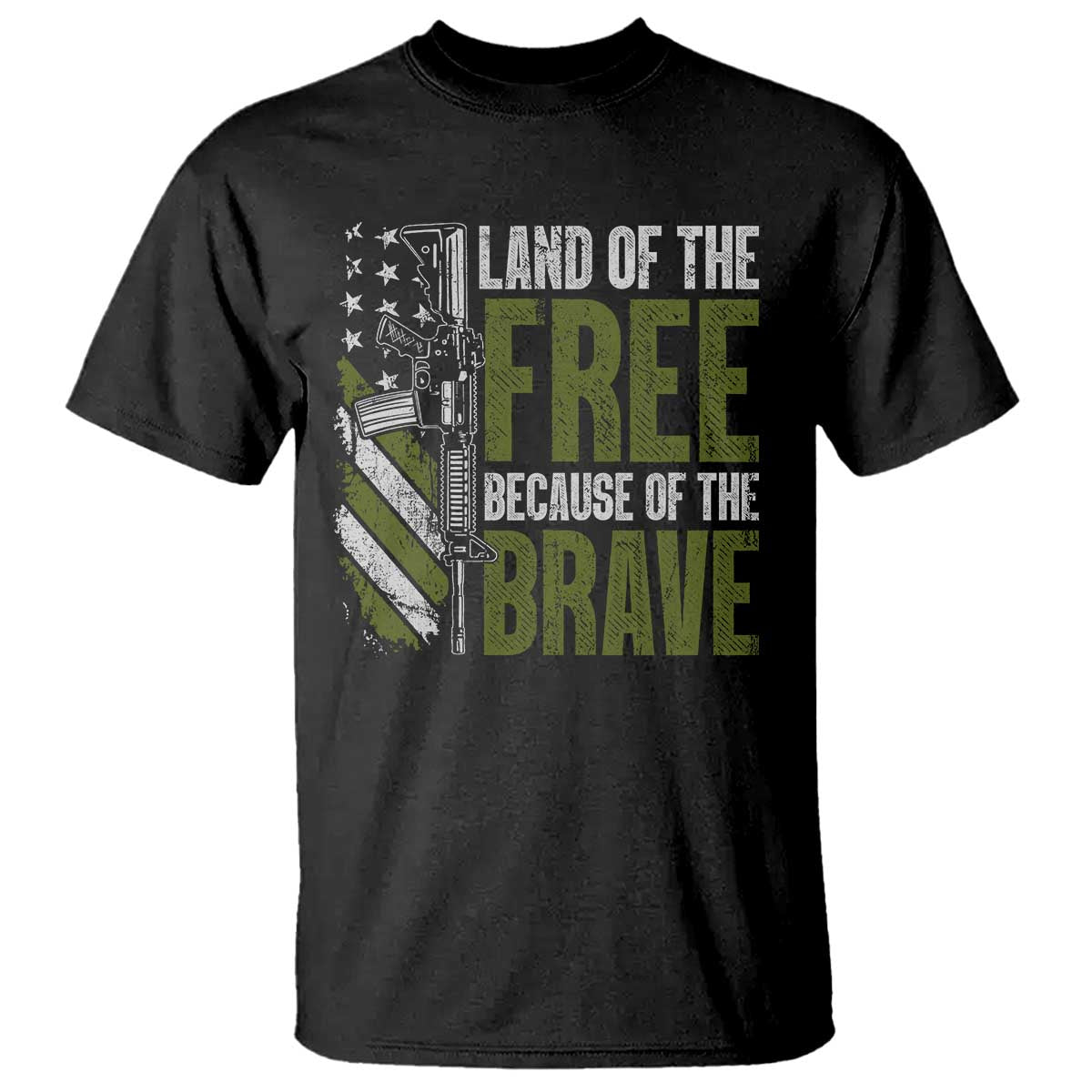 Land of the Free Because of the Brave T Shirt Gun American Flag TS10 Black Print Your Wear