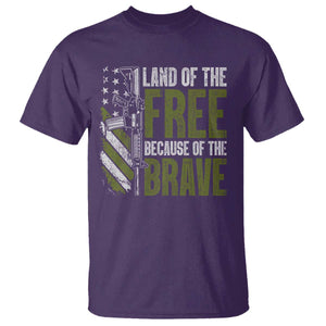 Land of the Free Because of the Brave T Shirt - Gun American Flag Patriotic Tee TS10 Purple Print Your Wear