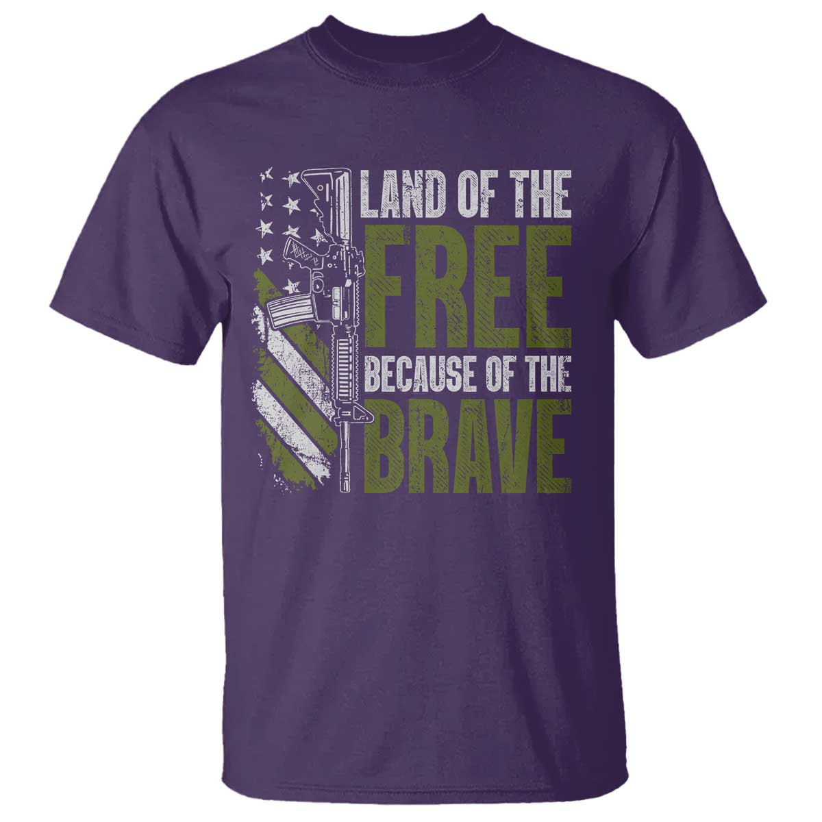 Land of the Free Because of the Brave T Shirt Gun American Flag TS10 Purple Print Your Wear