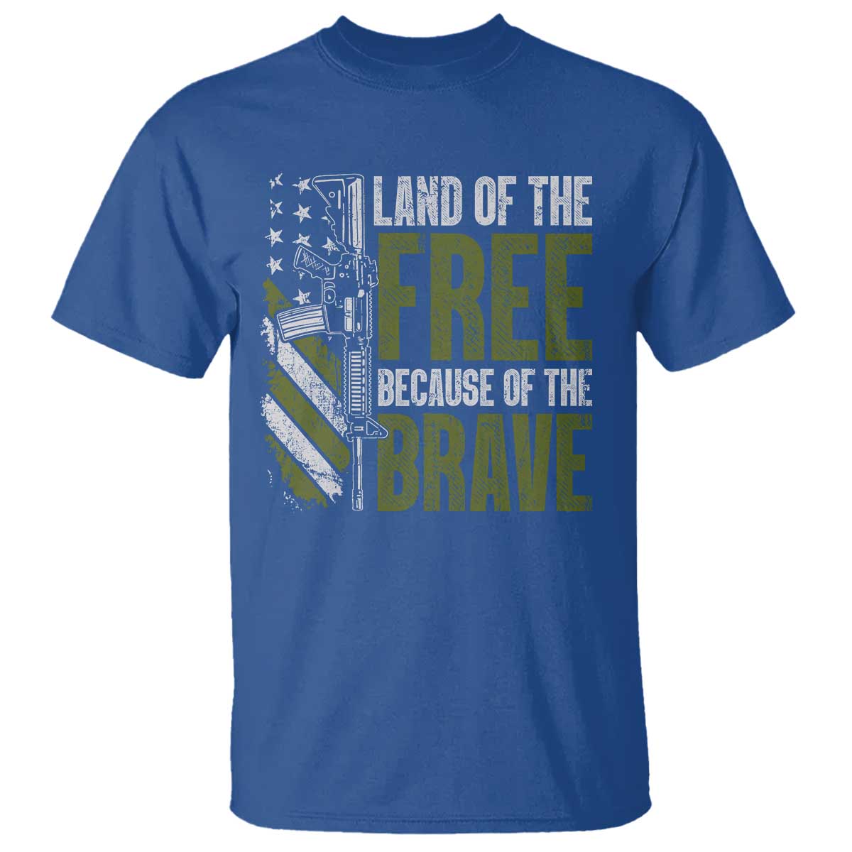 Land of the Free Because of the Brave T Shirt Gun American Flag TS10 Royal Blue Print Your Wear