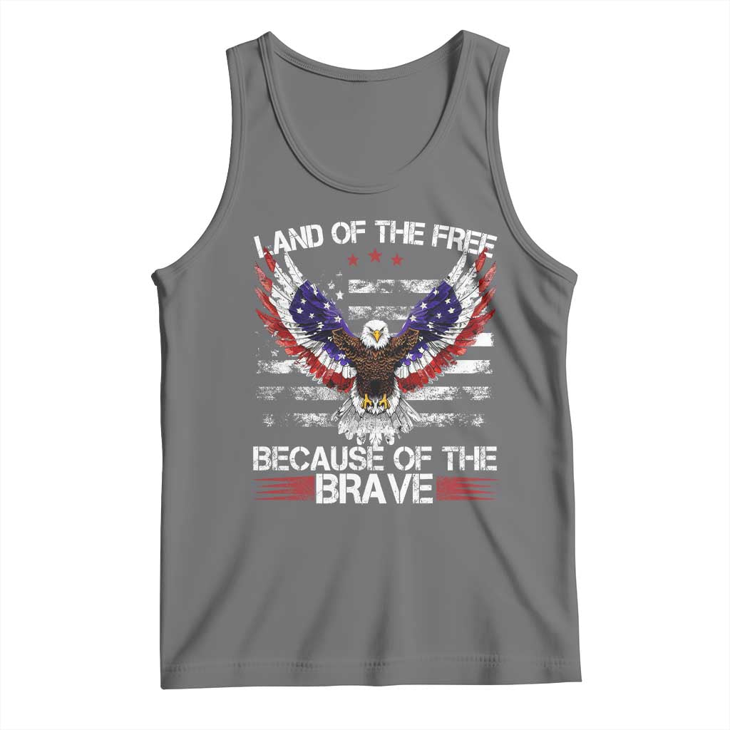 Land of the Free Because of the Brave Tank Top American Flag Patriotic Eagle 4th of July TS10 Black Heather Print Your Wear