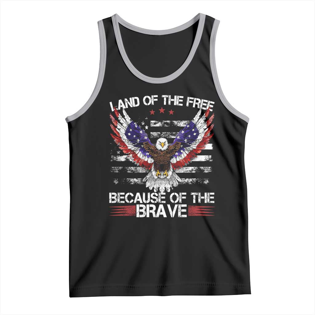 Land of the Free Because of the Brave Tank Top American Flag Patriotic Eagle 4th of July TS10 Black Athletic Heather Print Your Wear