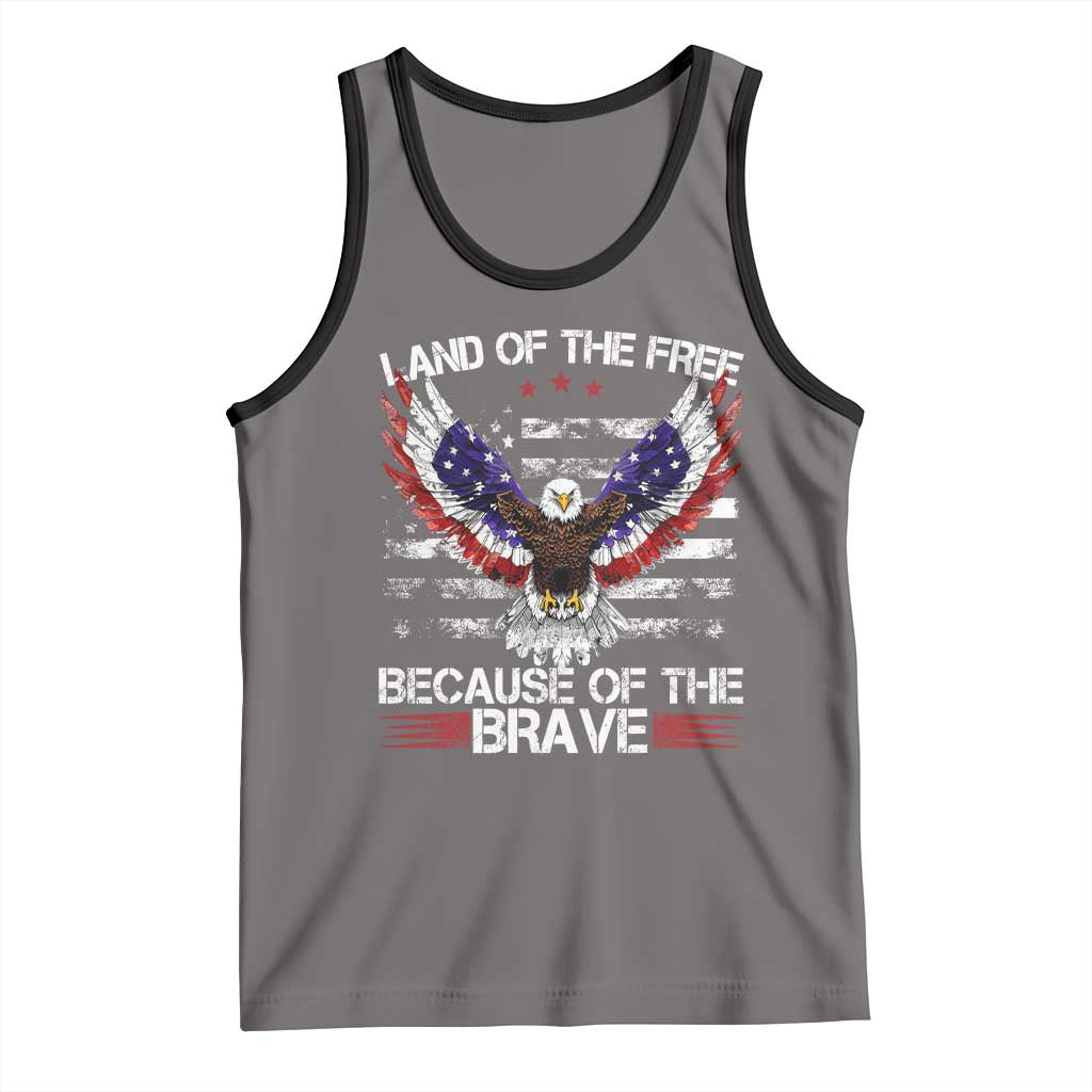 Land of the Free Because of the Brave Tank Top American Flag Patriotic Eagle 4th of July TS10 Deep Heather Black Print Your Wear