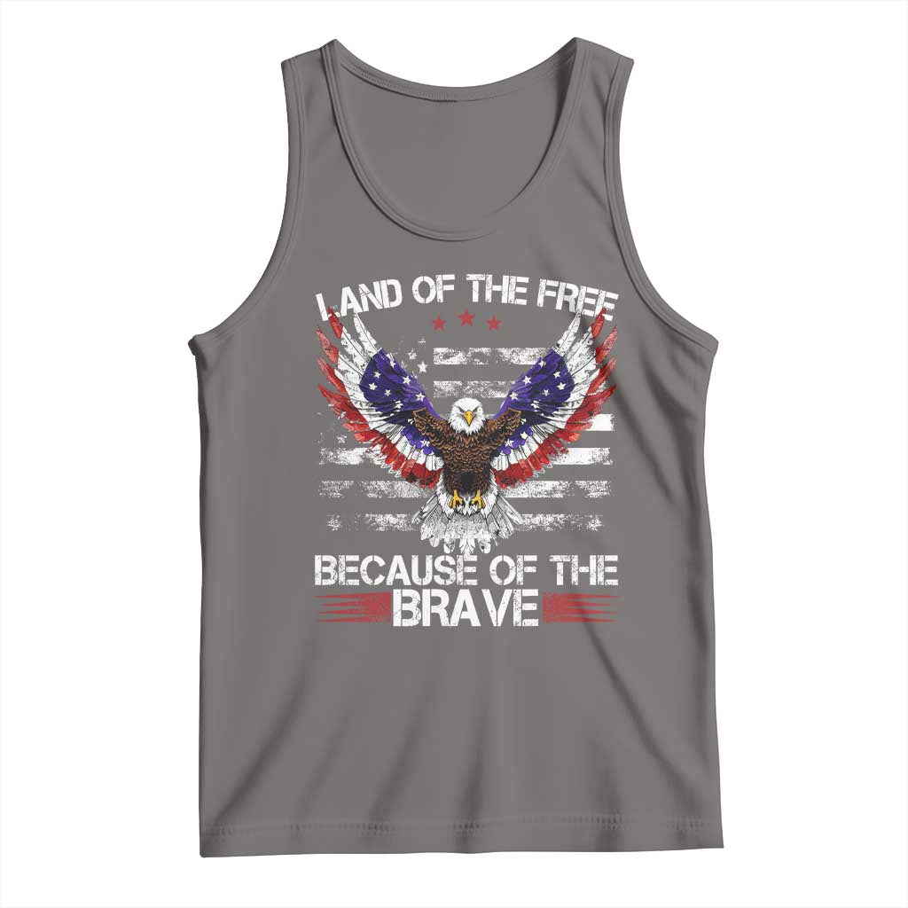 Land of the Free Because of the Brave Tank Top American Flag Patriotic Eagle 4th of July TS10 Deep Heather Print Your Wear