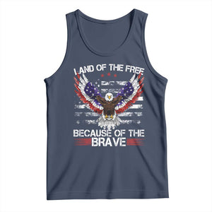 Land of the Free Because of the Brave Tank Top American Flag Patriotic Eagle 4th of July TS10 Navy Print Your Wear