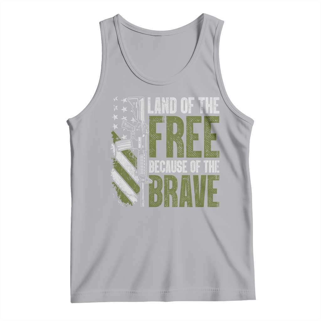 Land of the Free Because of the Brave Tank Top Gun American Flag TS10 Athletic Heather Print Your Wear