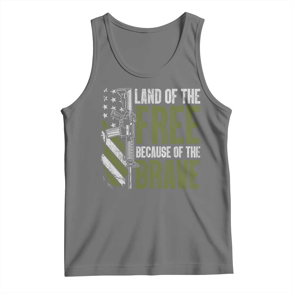 Land of the Free Because of the Brave Tank Top Gun American Flag TS10 Black Heather Print Your Wear