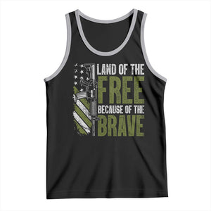 Land of the Free Because of the Brave Tank Top Gun American Flag TS10 Black Athletic Heather Print Your Wear