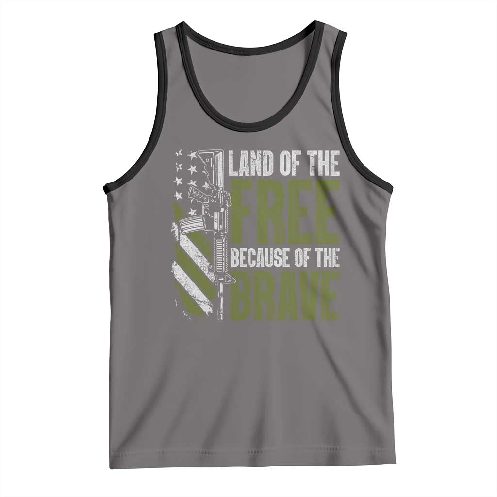 Land of the Free Because of the Brave Tank Top Gun American Flag TS10 Deep Heather Black Print Your Wear