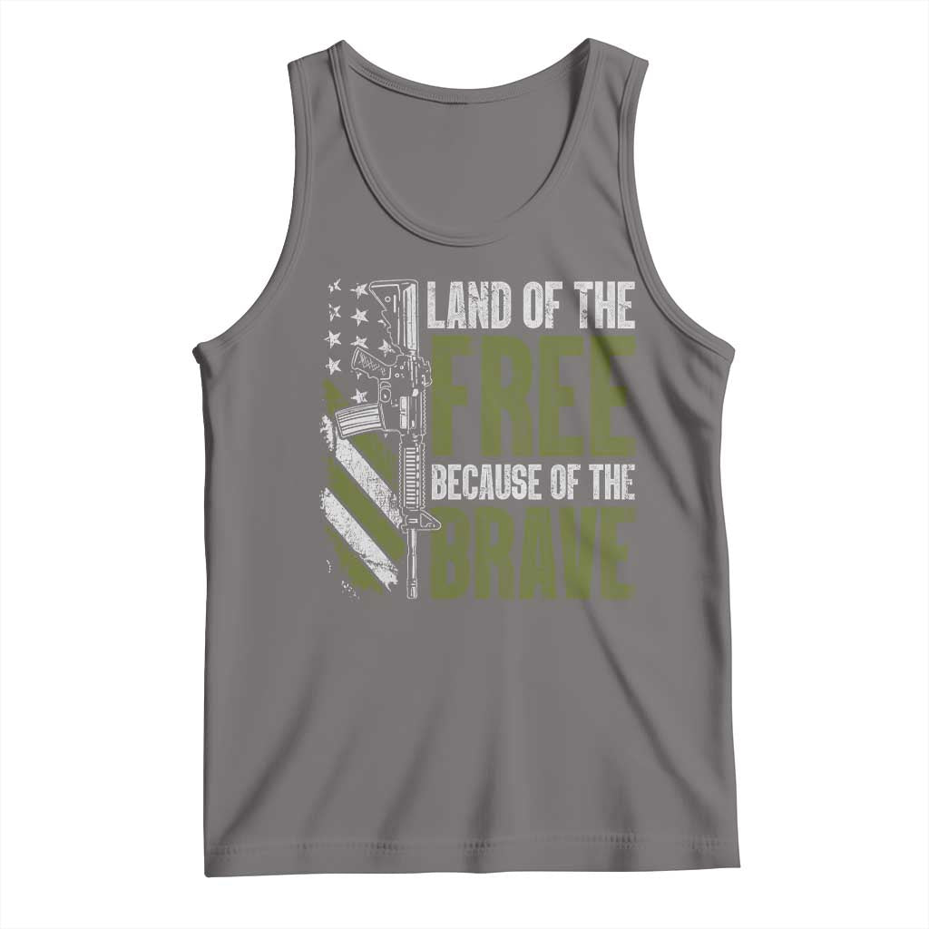 Land of the Free Because of the Brave Tank Top Gun American Flag TS10 Deep Heather Print Your Wear