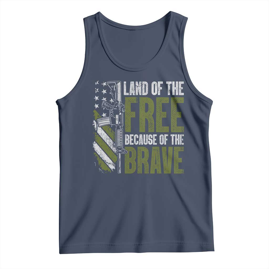 Land of the Free Because of the Brave Tank Top Gun American Flag TS10 Navy Print Your Wear