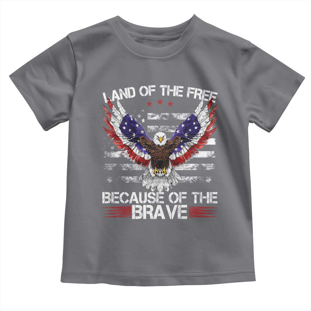 Land of the Free Because of the Brave Toddler T Shirt American Flag Patriotic Eagle 4th of July TS10 Charcoal Print Your Wear