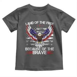 Land of the Free Because of the Brave Toddler T Shirt American Flag Patriotic Eagle 4th of July TS10 Dark Heather Print Your Wear