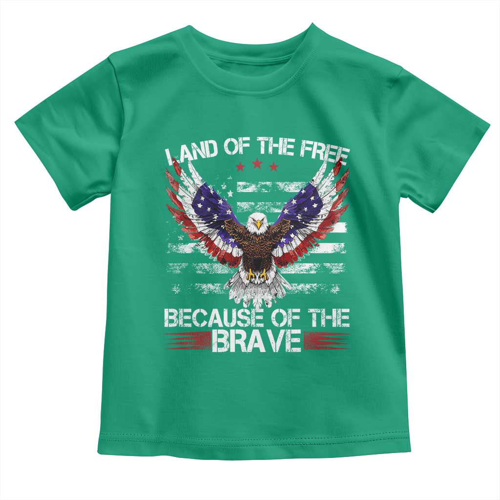 Land of the Free Because of the Brave Toddler T Shirt American Flag Patriotic Eagle 4th of July TS10 Irish Green Print Your Wear