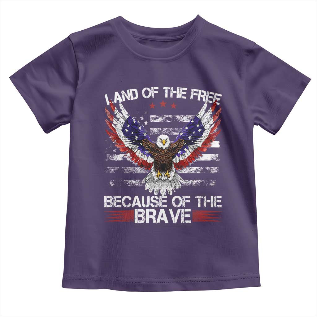 Land of the Free Because of the Brave Toddler T Shirt American Flag Patriotic Eagle 4th of July TS10 Purple Print Your Wear