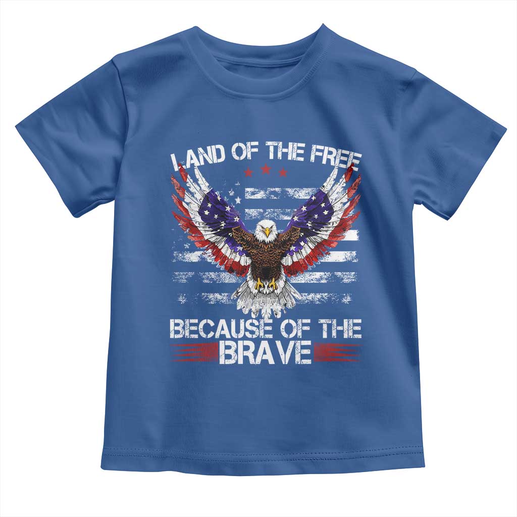 Land of the Free Because of the Brave Toddler T Shirt American Flag Patriotic Eagle 4th of July TS10 Royal Blue Print Your Wear