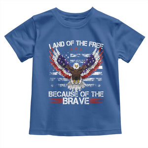 Land of the Free Because of the Brave Toddler T Shirt American Flag Patriotic Eagle 4th of July TS10 Royal Blue Print Your Wear
