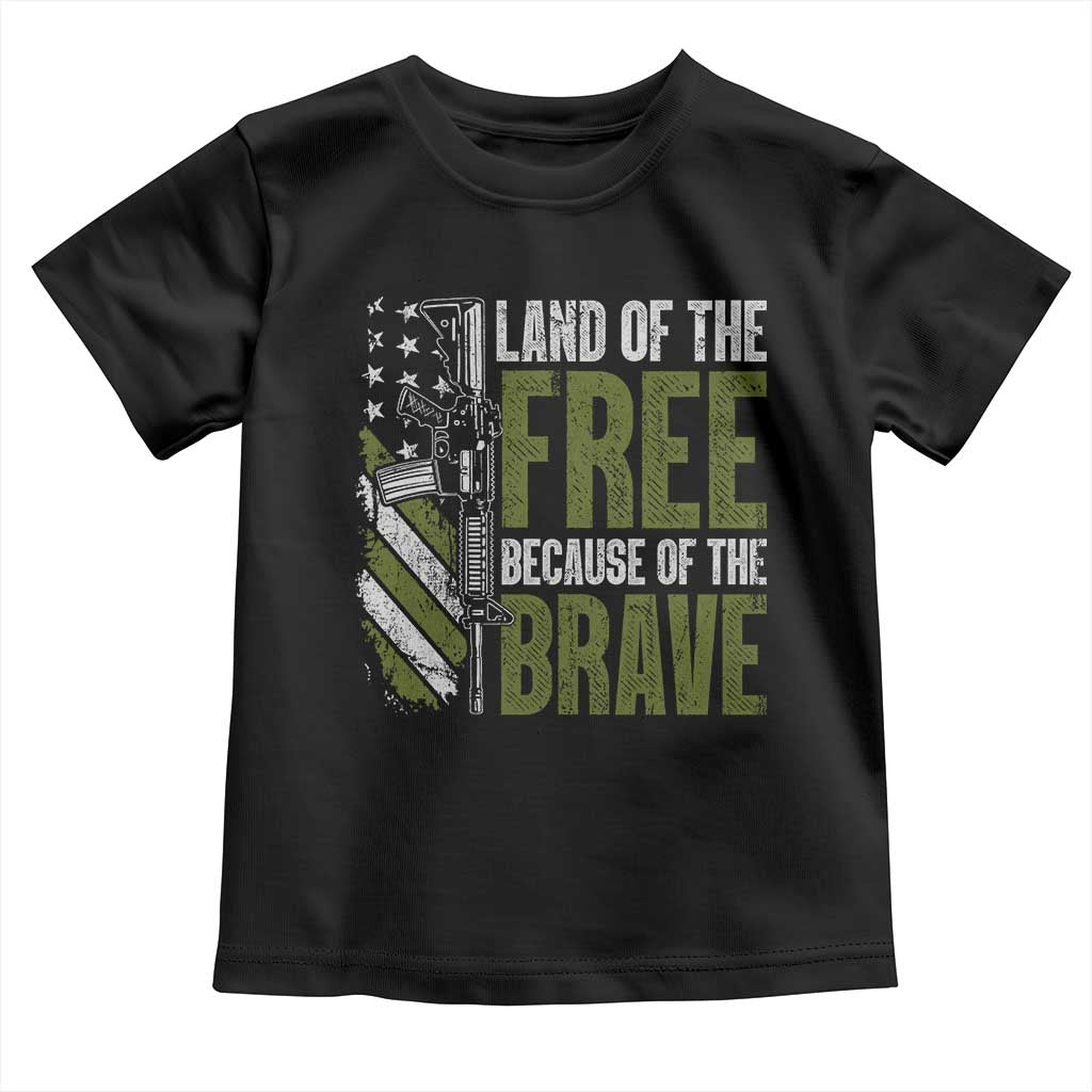 Land of the Free Because of the Brave Toddler T Shirt Gun American Flag TS10 Black Print Your Wear