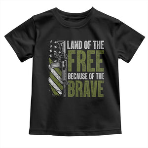 Land of the Free Because of the Brave Toddler T Shirt Gun American Flag TS10 Black Print Your Wear